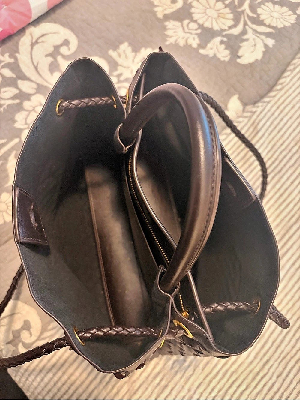 Woven Leather Tote Bag Burgundy Brown - Picture 3 of 3